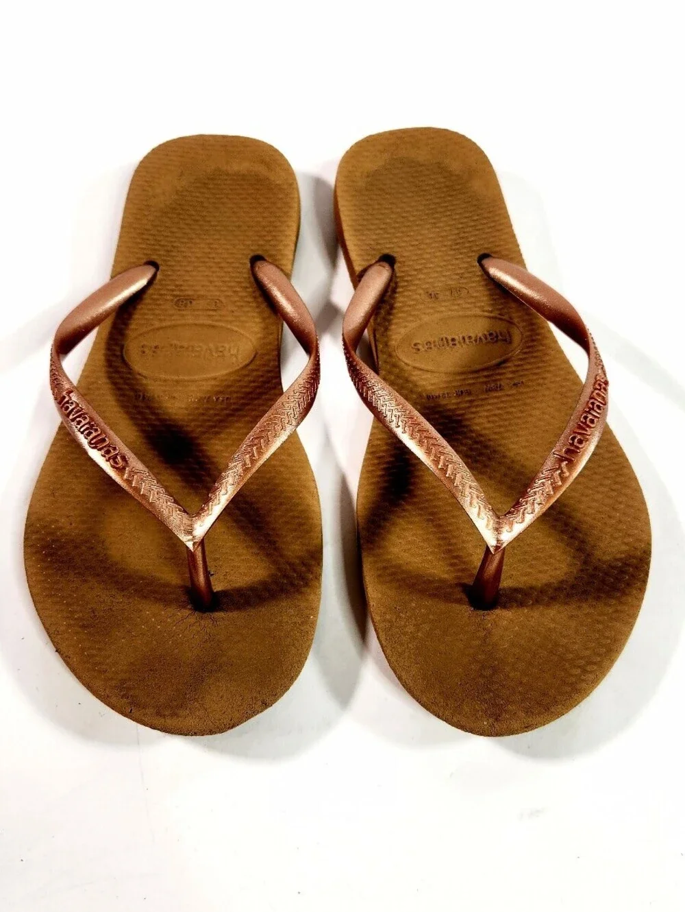 Havaianas Brown Flip Flop Sandals with Rose Gold Straps